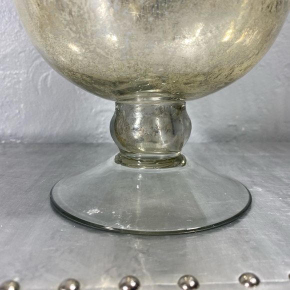 13” Silver Distressed Mercury-glass hurricane Candle Lamp - Picture 3 of 12